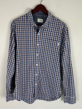 7 Diamonds Light Blue & Brown Checked Cotton Long Sleeve Button-Down Shirt XL